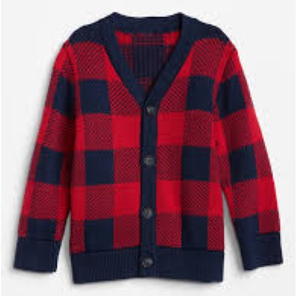 Buffalo Plaid Wool Blend Knit Cardigan Sweater